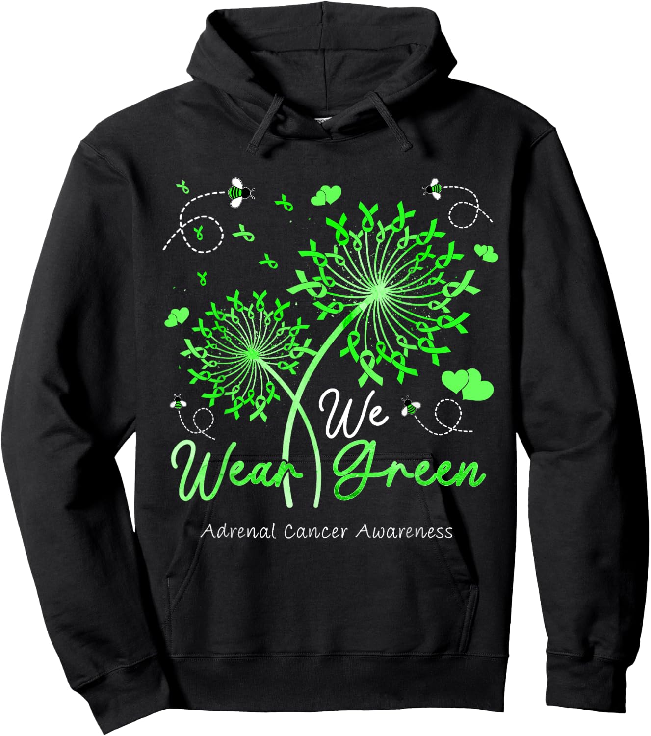 Dandelion We Wear Green Ribbon Adrenal Cancer Awareness Hoodie - Hoodie | Black