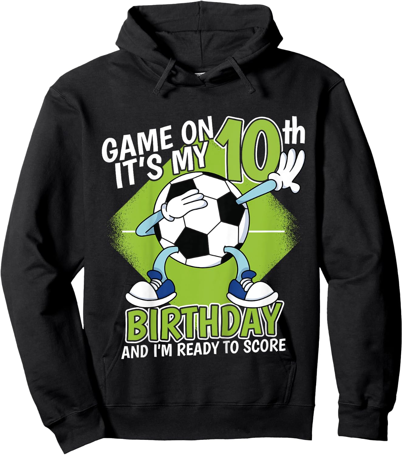 Kids 10 Year Old Soccer Player Boy 10th Birthday Soccer Theme Hoodie - Hoodie | Black