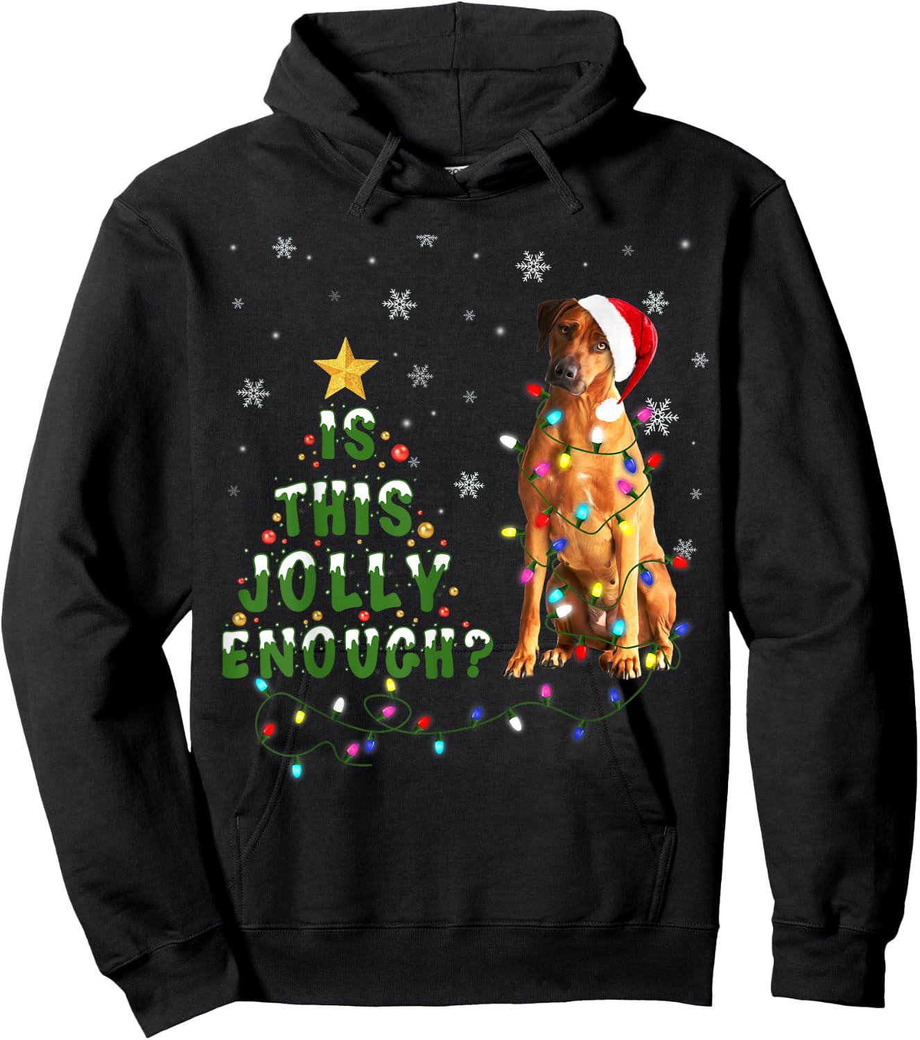 Is This Jolly Enough Rhodesian Ridgeback Dog Light Christmas Men Women Kids Hoodie - Hoodie | Black