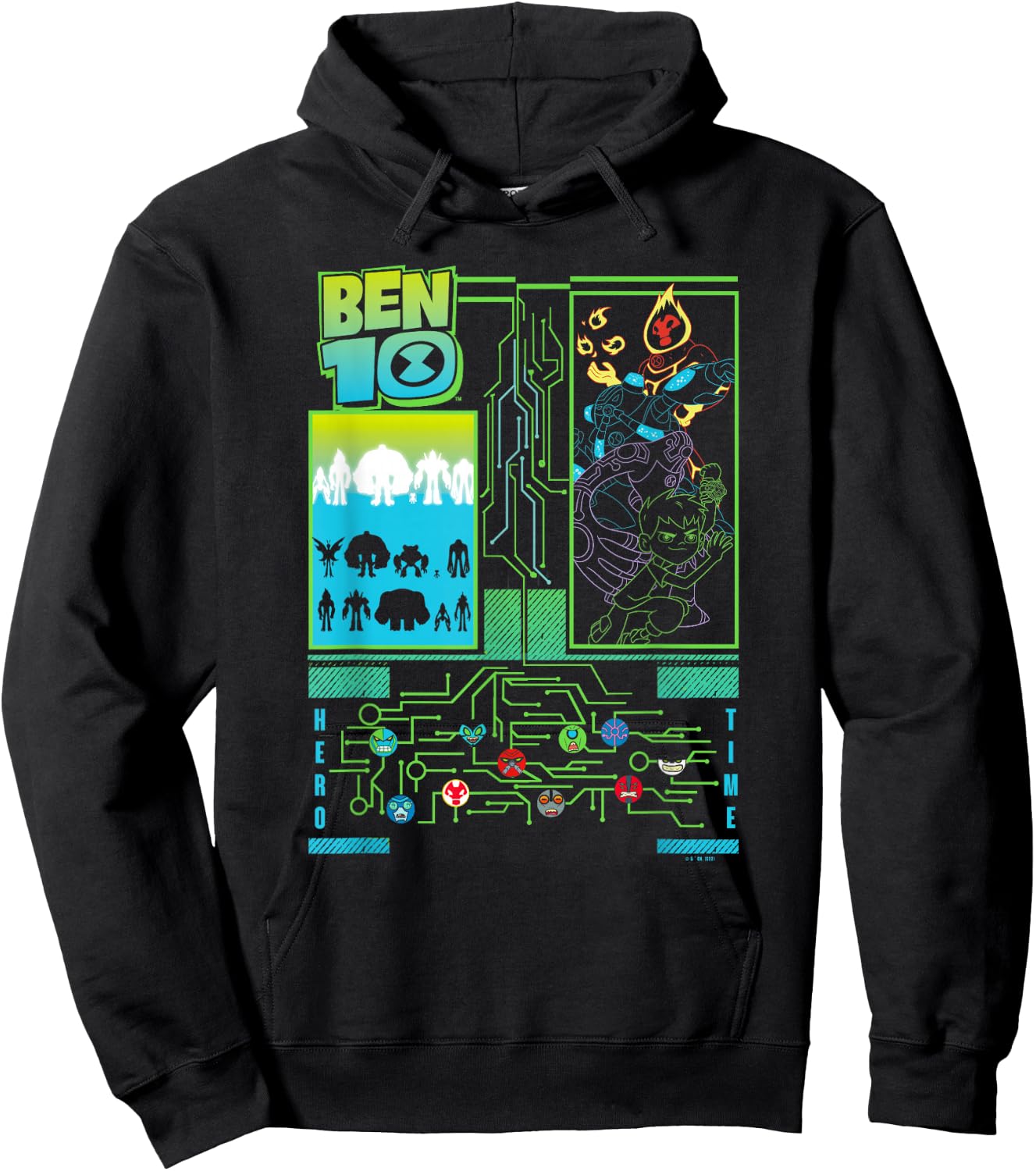Ben 10 Group Cyber Tech Poster Hoodie - Hoodie | Black