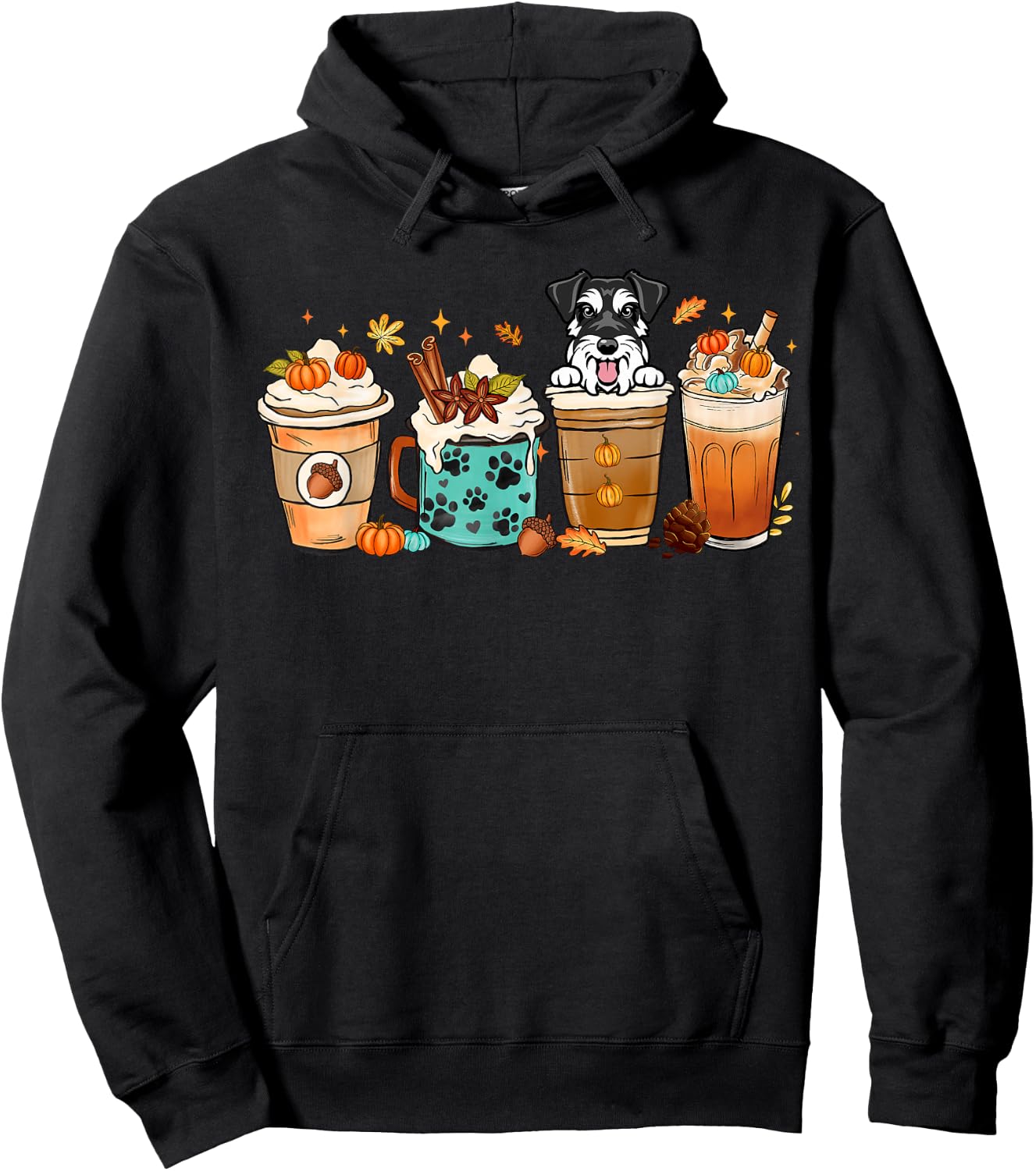 Mini Schnauzer Dog Fall Autumn Coffee Cups Halloween Pet Dog Women Hoodie - Hoodie | Black