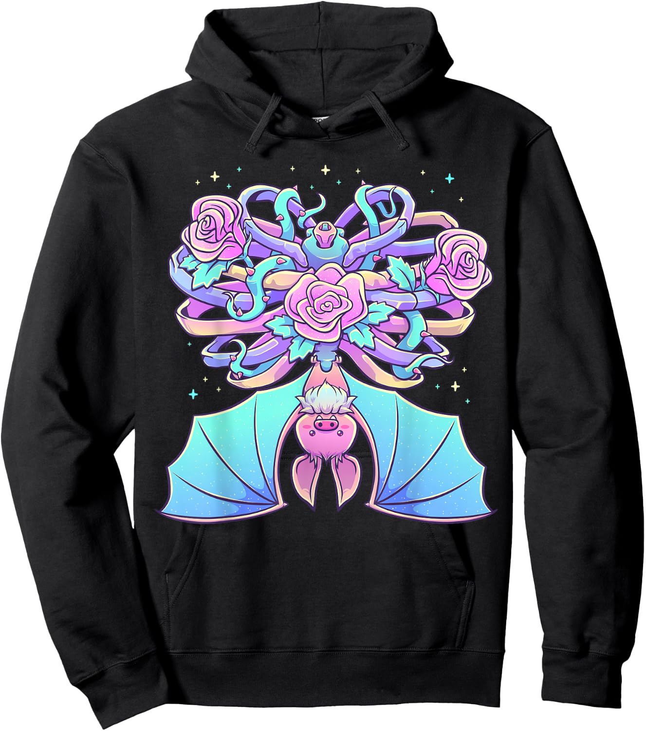 Kawaii Pastel Goth Cute Creepy Bat Skeleton Witchy Aesthetic Hoodie - Hoodie | Black