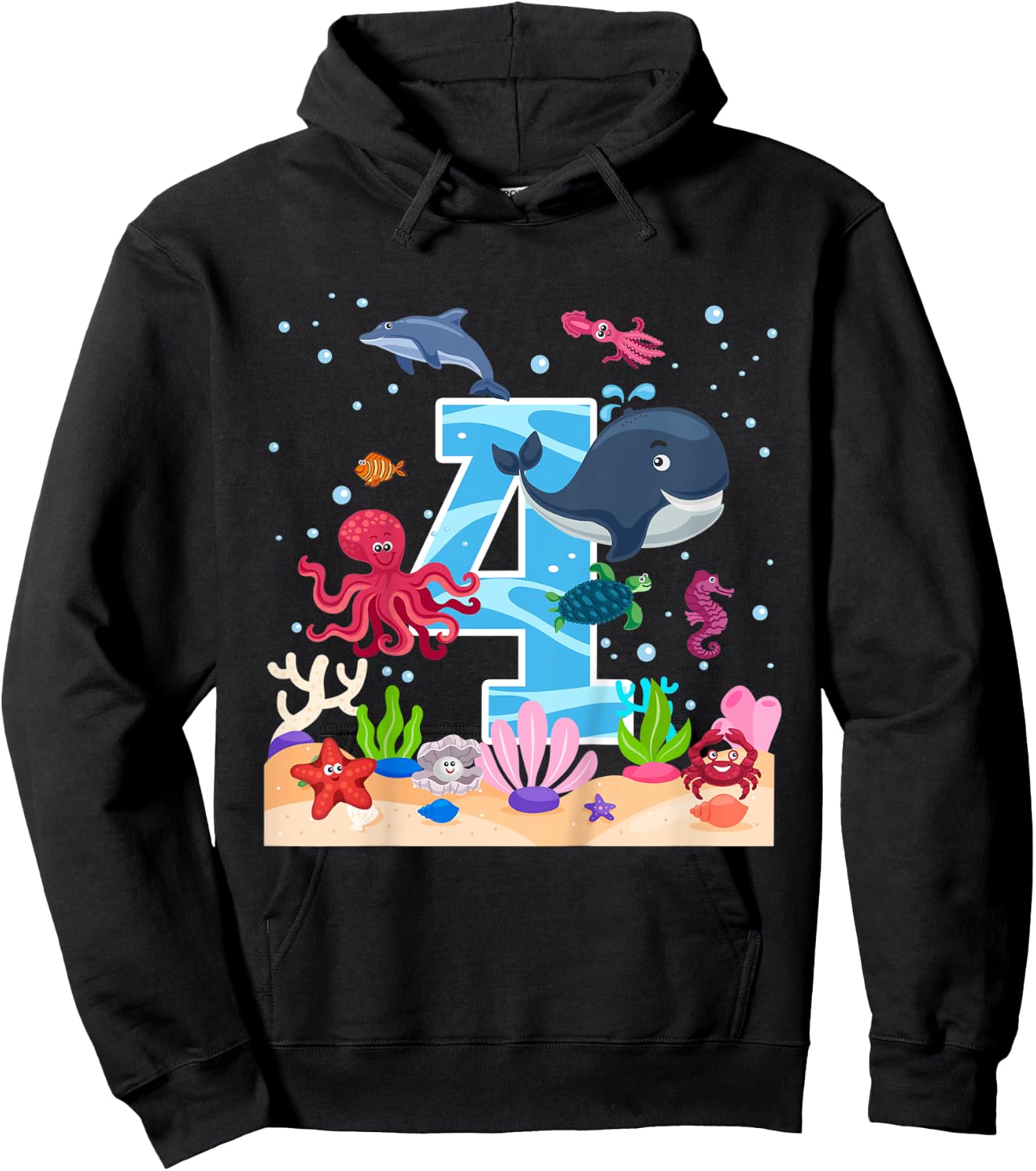 Kids 4th Birthday Party Sea Fish Aquarium Birthday Boy Hoodie - Hoodie | Black