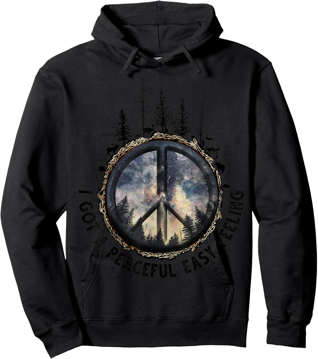 Hippie I Got An Easy Peaceful Feeling Forest Sky Peace Sign Hoodie - Hoodie | Black