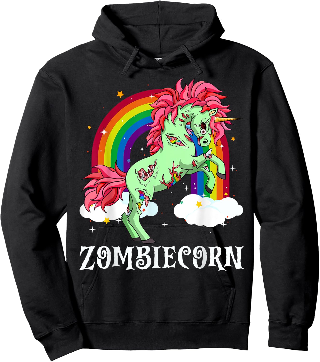 Zombiecorn Zombie Unicorn Halloween Women Girls Rainbow Hoodie - Hoodie | Black
