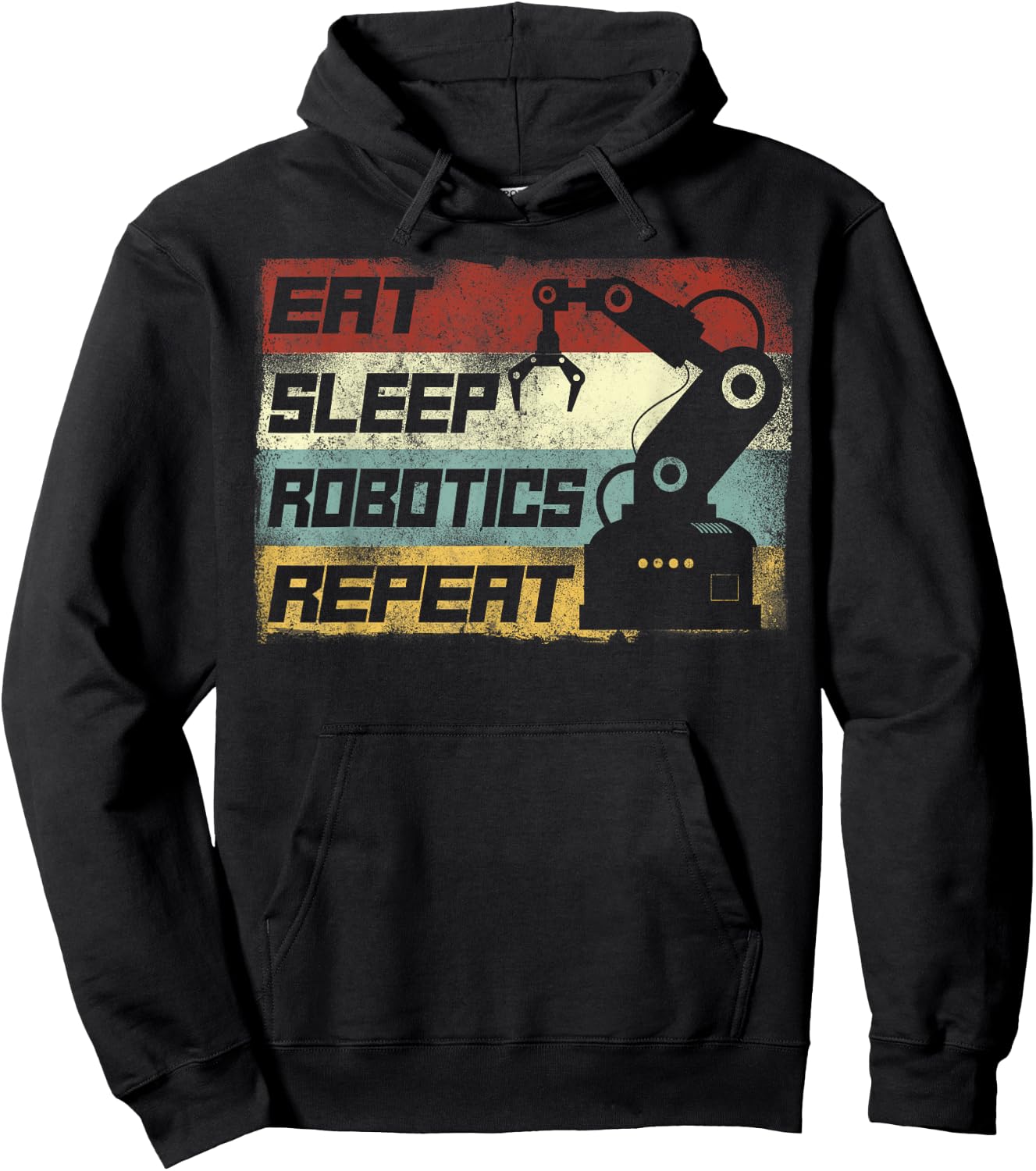 Robot Robotics Engineer Retro Vintage Eat Sleep Robotics Hoodie - Hoodie | Black