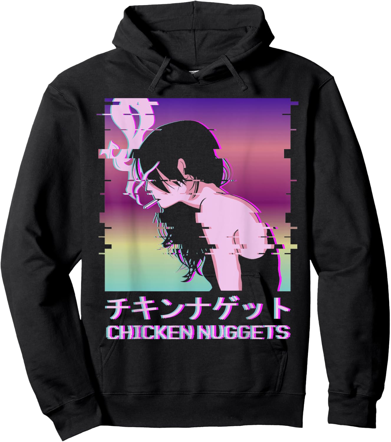 Chicken Nuggets Vaporwave Aesthetic Sad Smoking Anime Girl Hoodie - Hoodie | Black
