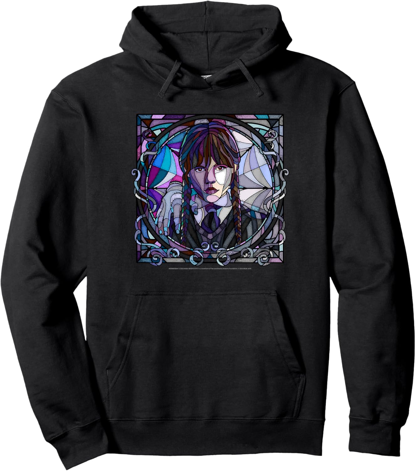 Wednesday & Thing Stained Glass Square Portrait Hoodie - Hoodie | Black