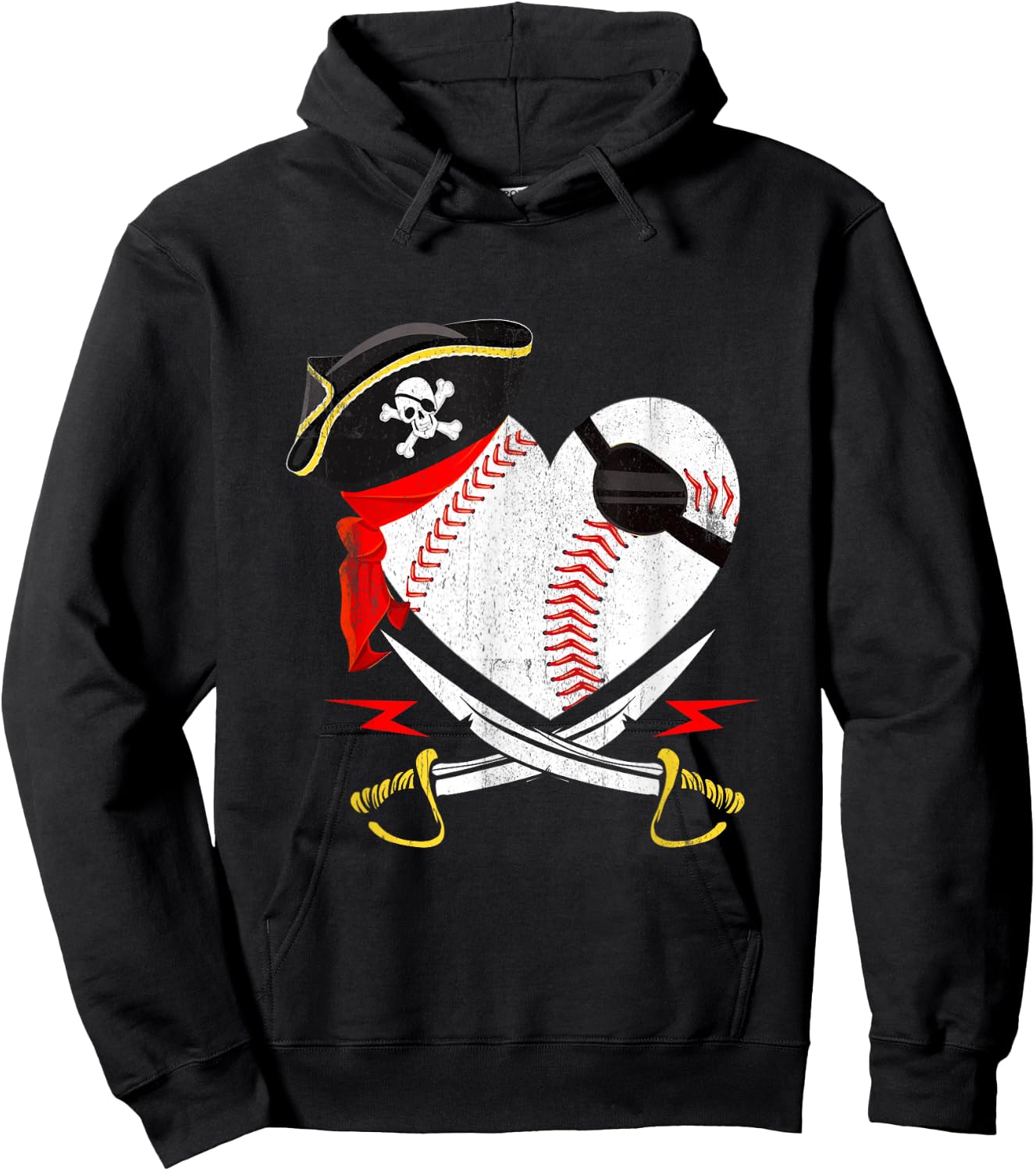 The Vintage Pirate Baseball Softball Heart With Skull Hat Hoodie - Hoodie | Black