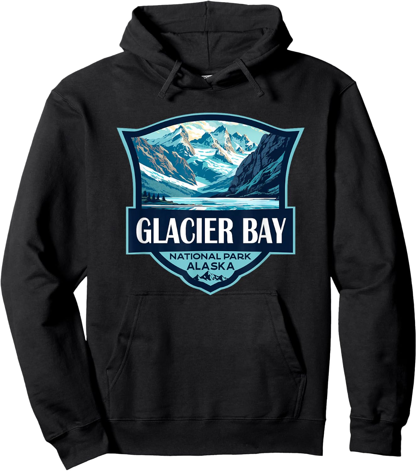 Glacier Bay National Park Illustration Travel Retro Badge Hoodie - Hoodie | Black