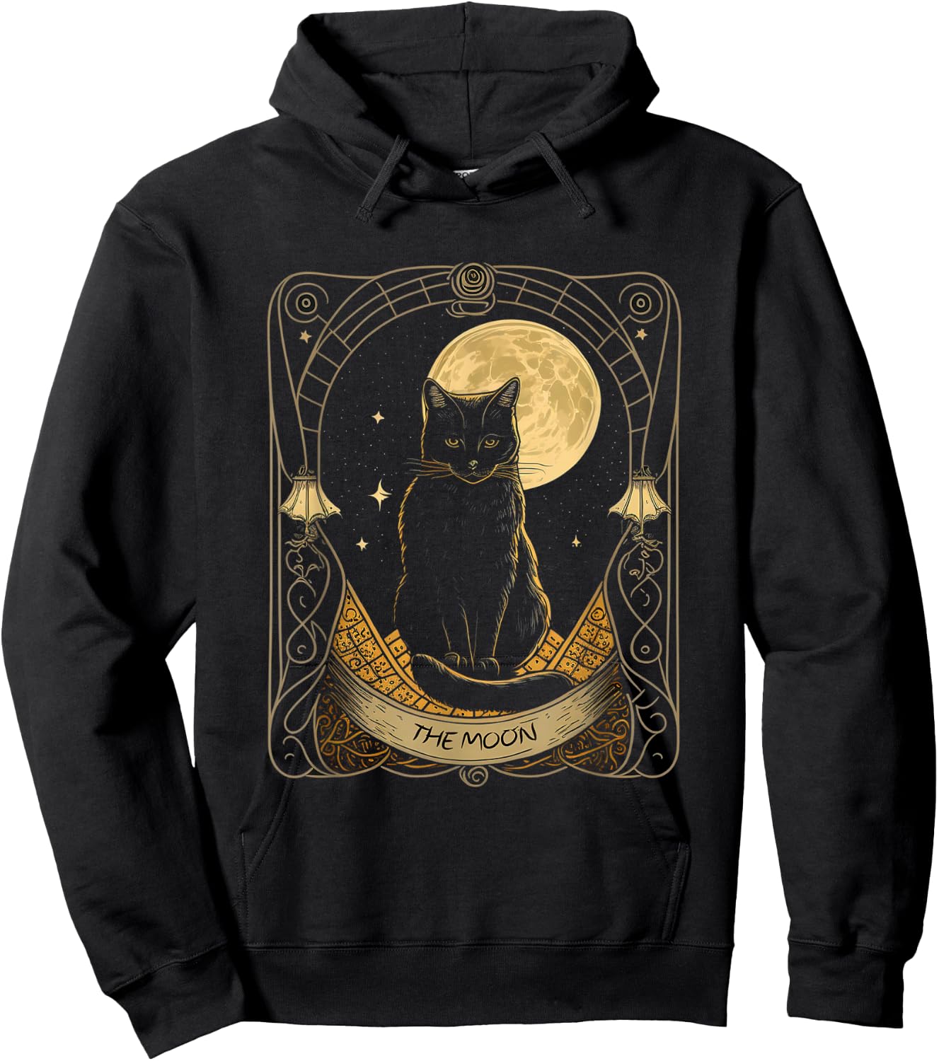 Tarot Card Crescent Moon And Cat Graphic Hoodie - Hoodie | Black