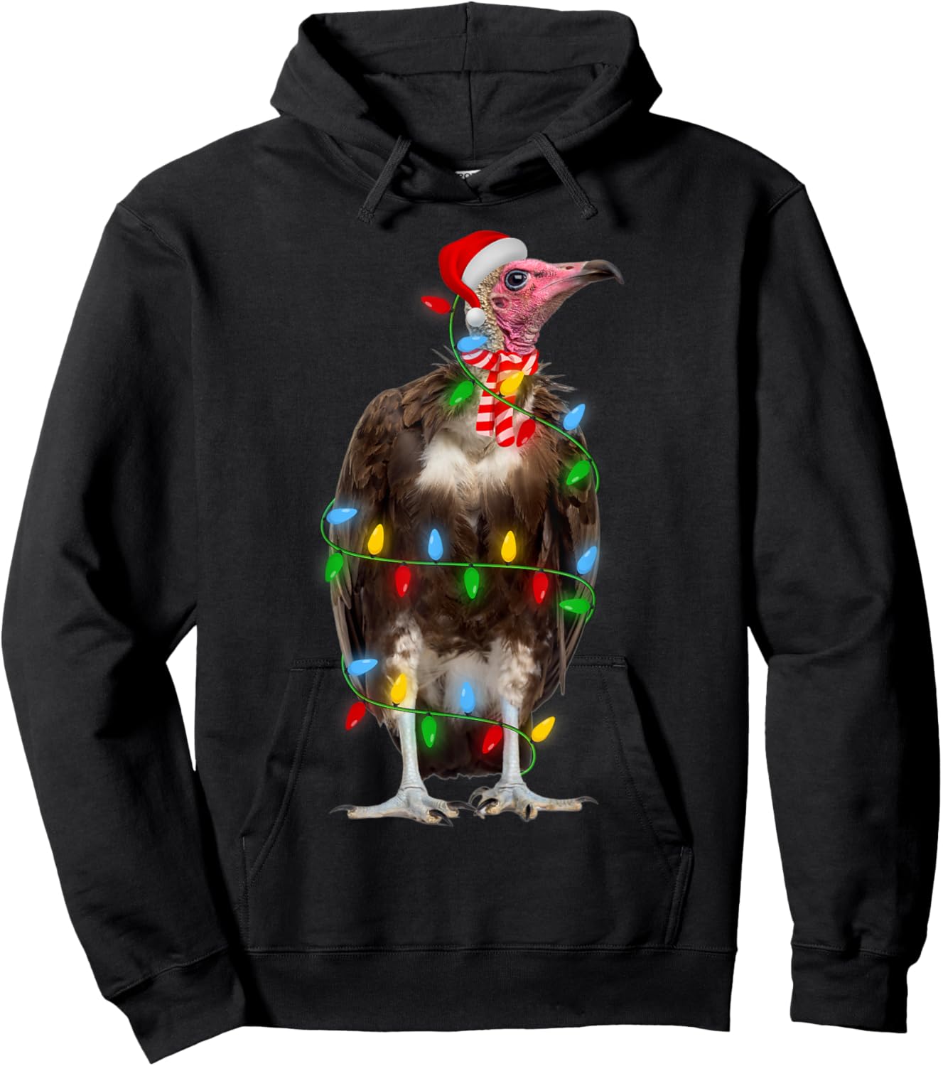 Vulture Bird Xmas Lighting Holiday Santa Vulture Christmas Hoodie - Hoodie | Black