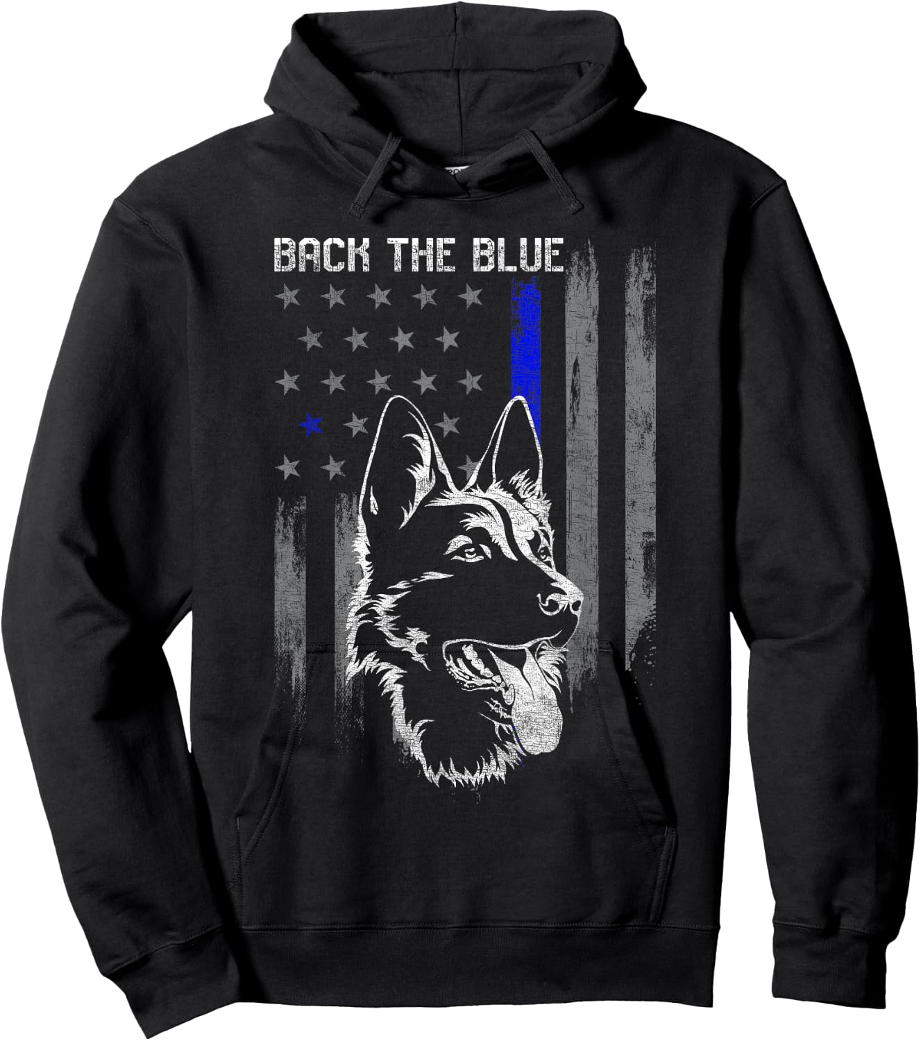 Back The Blue Thin Blue Line Flag German Shepherd Police Hoodie - Hoodie | Black