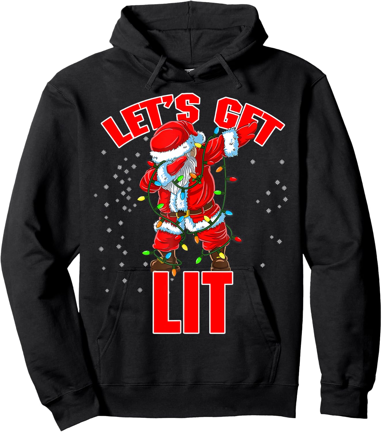Let's Get Lit Drinking Santa Hat Dabbing Christmas Lights Hoodie - Hoodie | Black