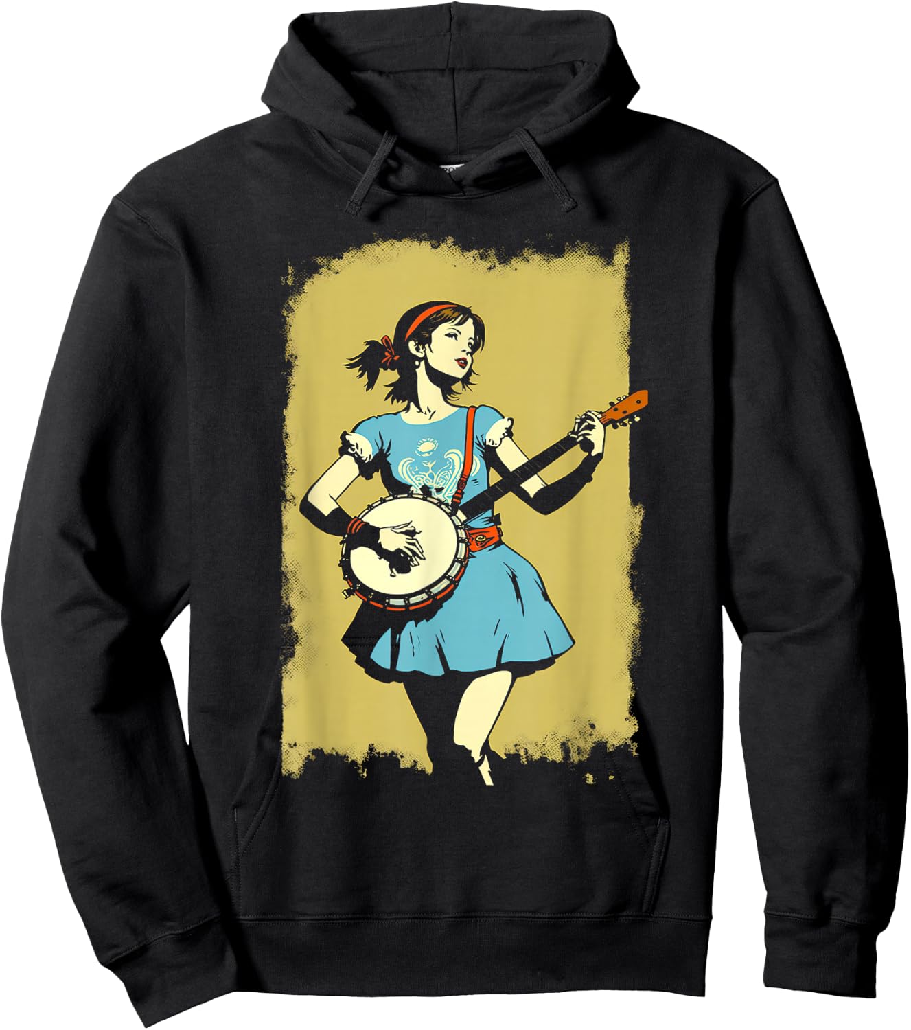 Banjo Girl Beautiful Hippie Woman Bluegrass Festival Hoodie - Hoodie | Black