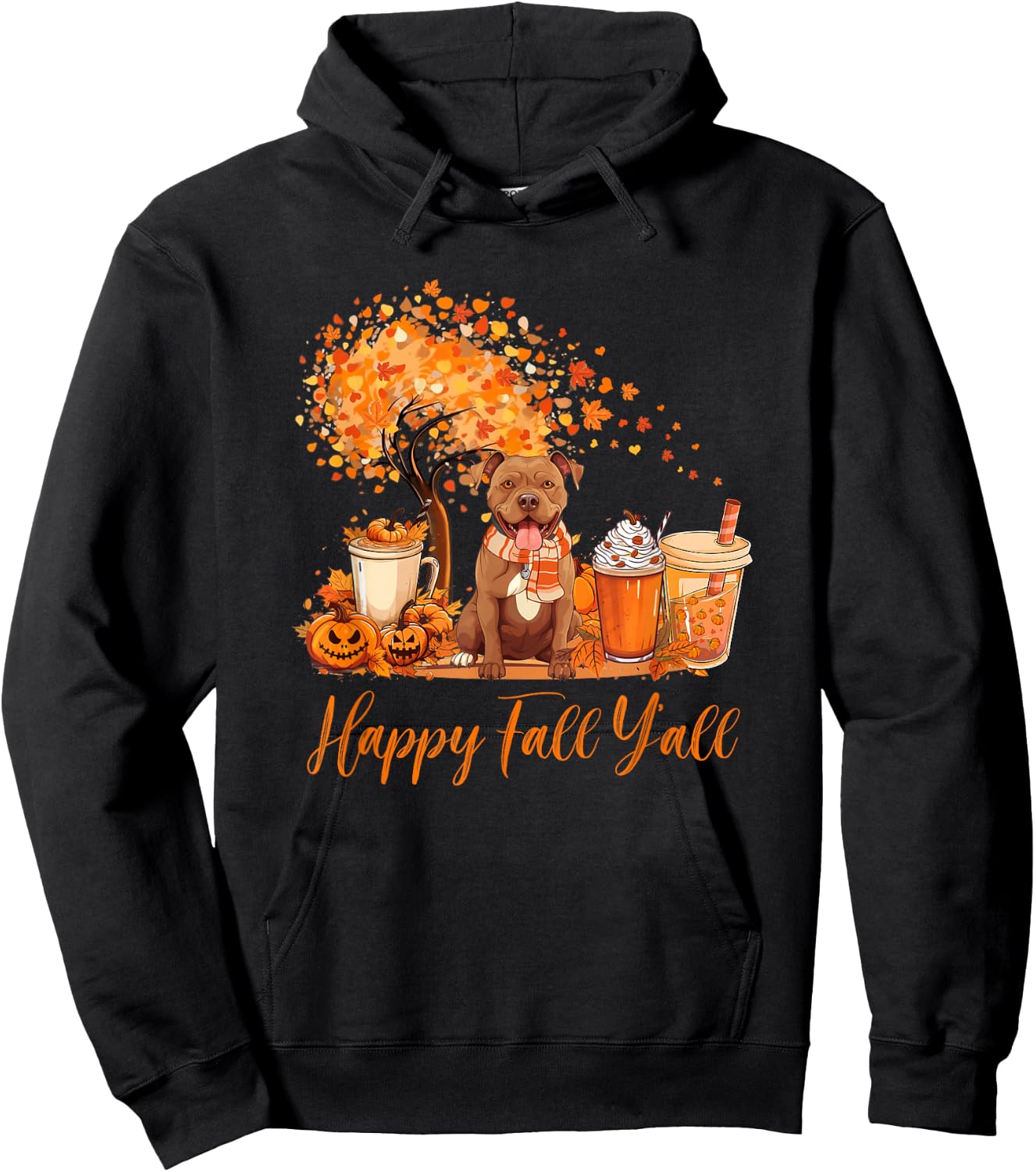 Happy Fall Y'all Pitbull Autumn Pumpkin Spice Latte Hoodie - Hoodie | Black