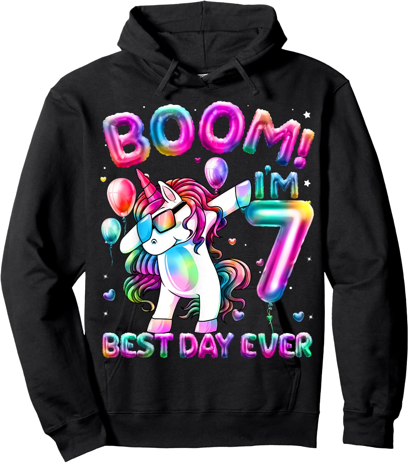 7 Years Old Dabbing Unicorn Gifts 7th Birthday Girl Party Hoodie - Hoodie | Black