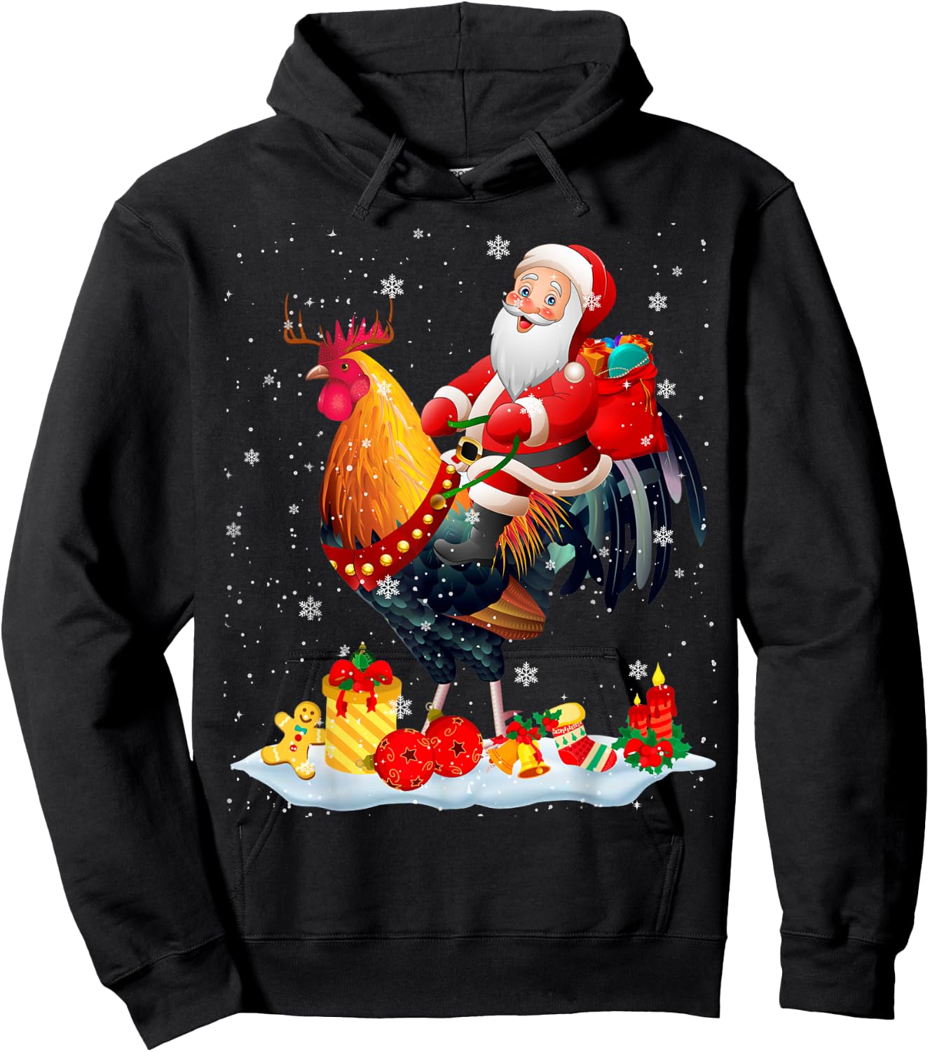 Santa Riding Chicken Reindeer Christmas Santa Chicken Lover Hoodie - Hoodie | Black