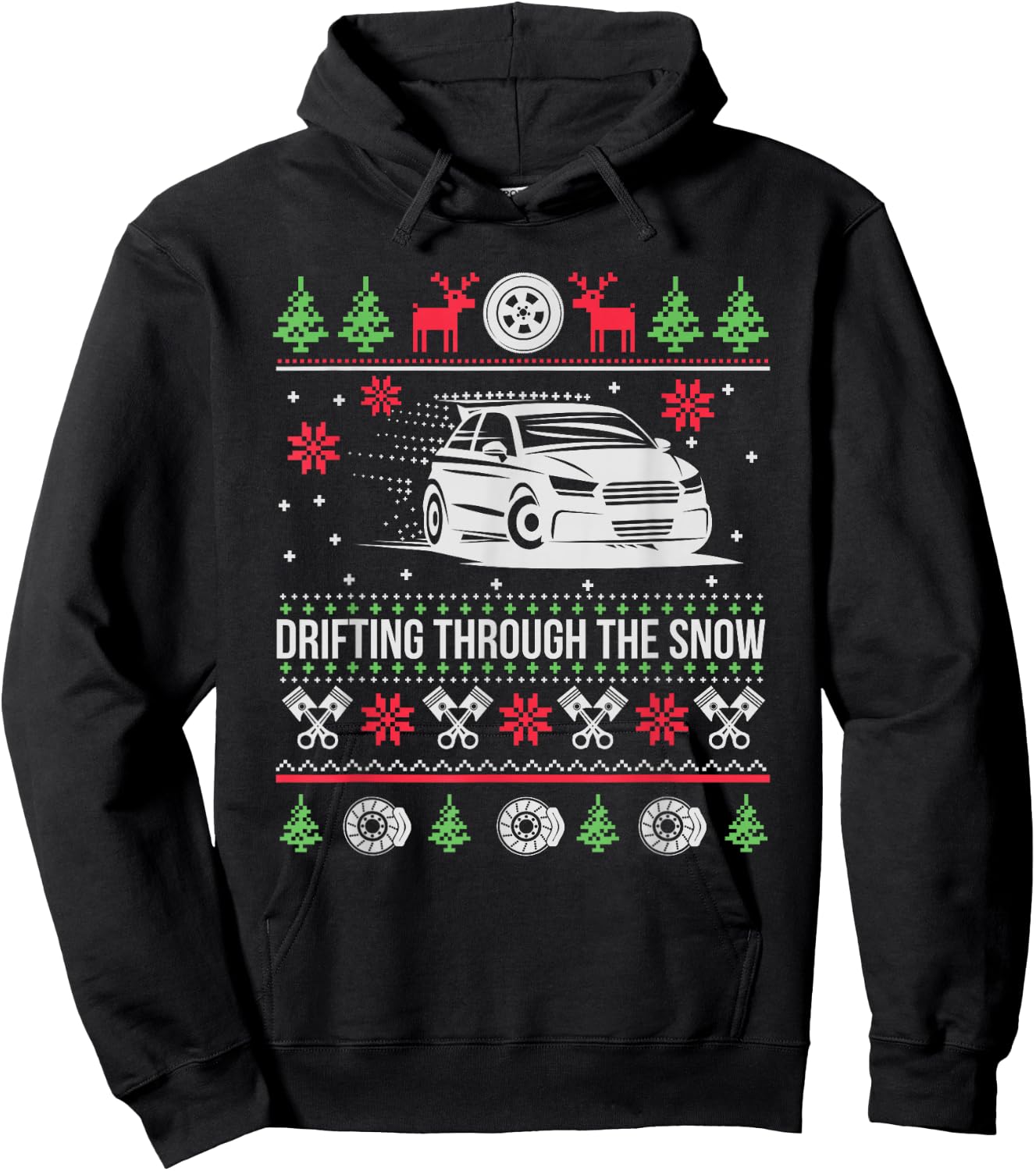 Snow Drifting Car Lover Merch Ugly Christmas Drifting Through The Snow Hoodie - Hoodie | Black