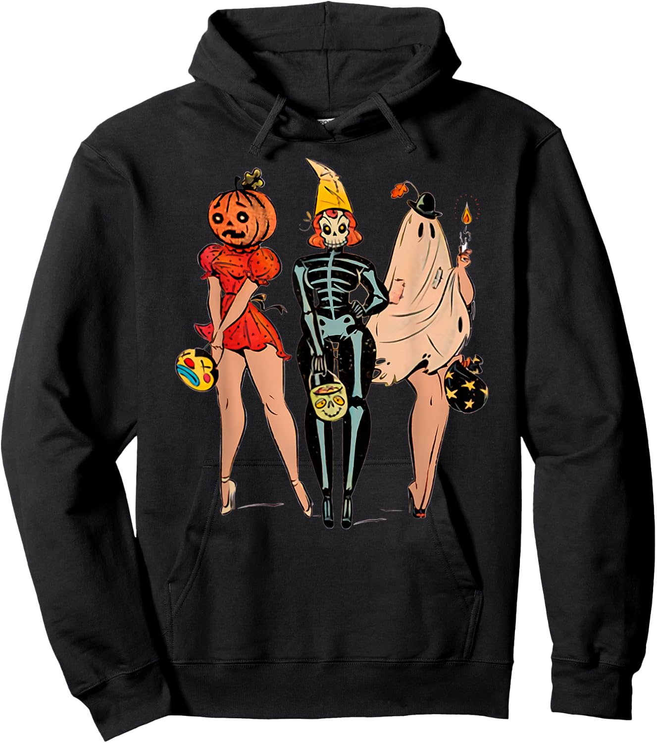 Halloween Witch Pin Up Retro Vintage Pumpkin Women Hoodie - Hoodie | Black