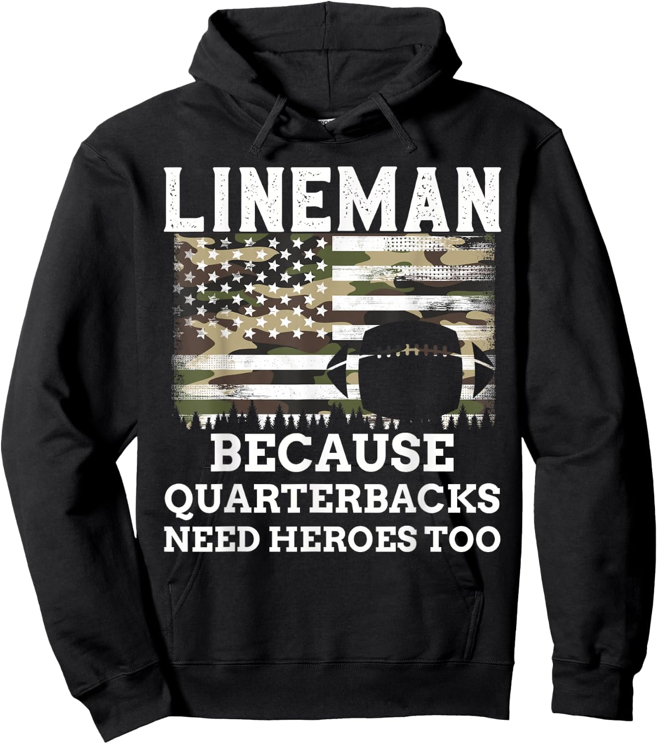 Lineman Football Gift Patriotic American Flag Camouflage Hoodie - Hoodie | Black