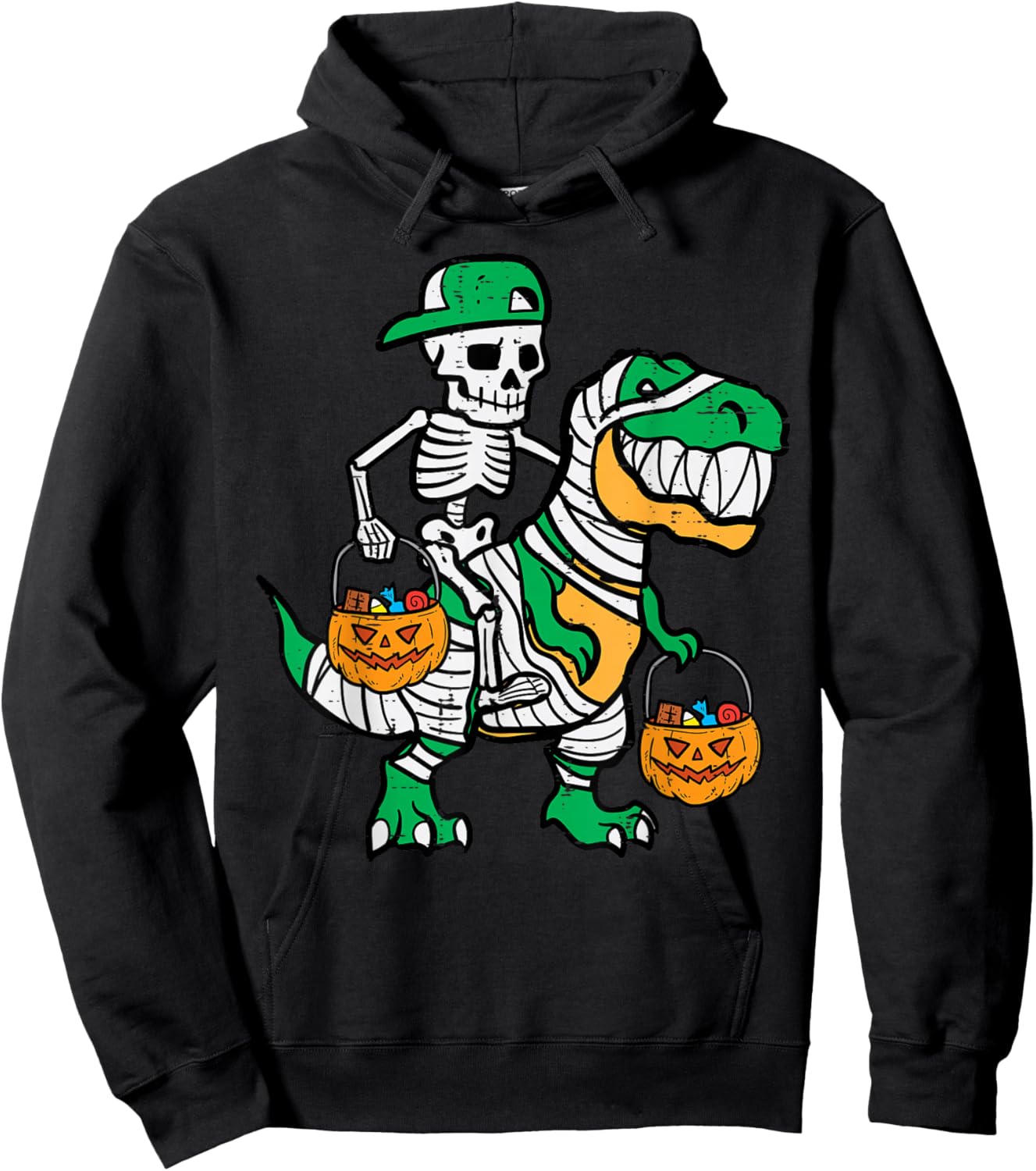Skeleton Green Cap Dino Toddler Boys Halloween Kids Youth Hoodie - Hoodie | Black