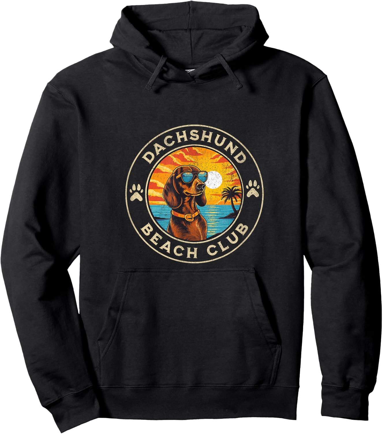 Dachshund Beach Club Wiener Dog with Sunglasses at Sunset Hoodie - Hoodie | Black