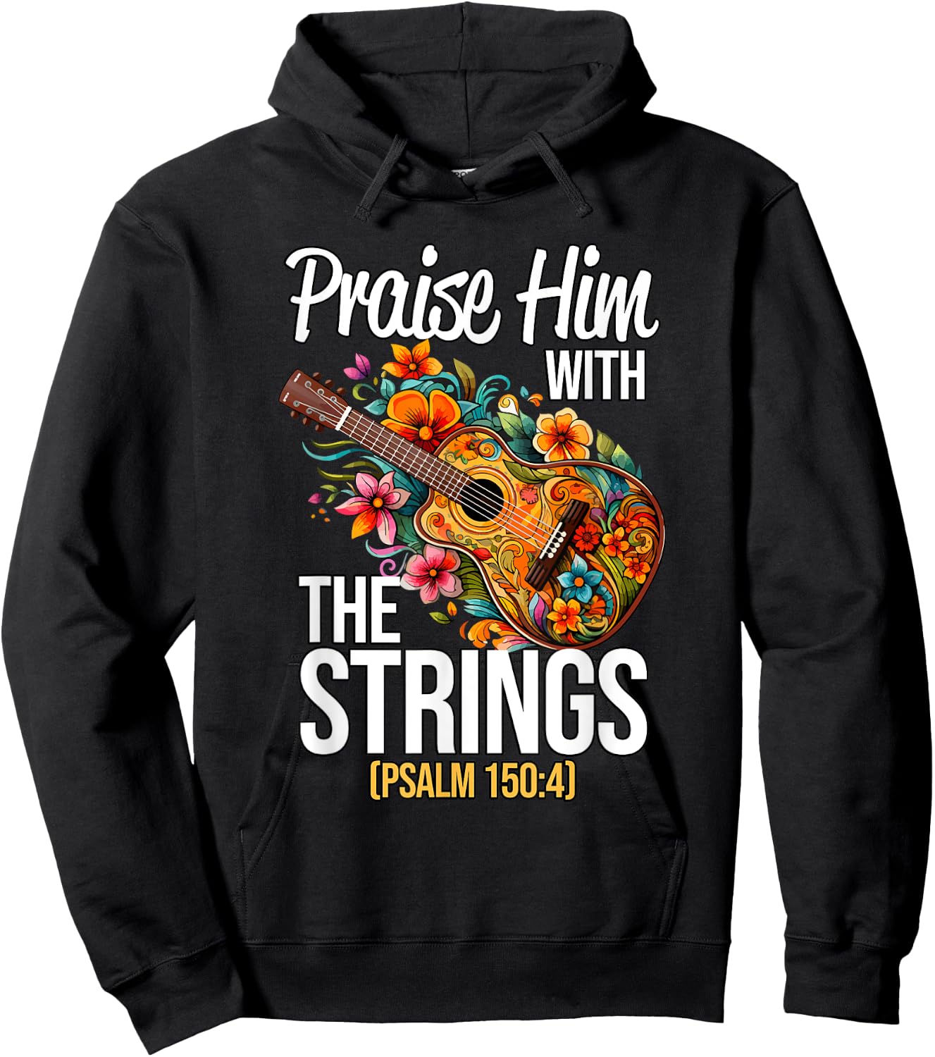 Praise Him With The Strings Christian Guitar Psalm Hoodie - Hoodie | Black