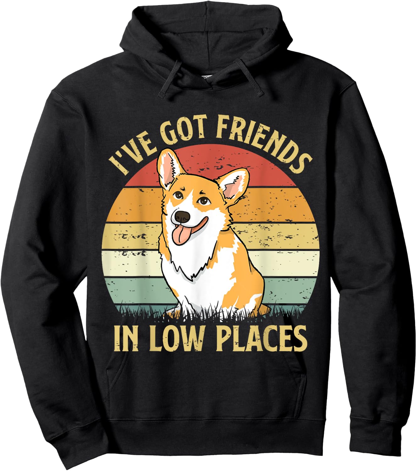 Retro I've Got Friends In Low Places Welsh Corgi Dog Lovers Hoodie - Hoodie | Black