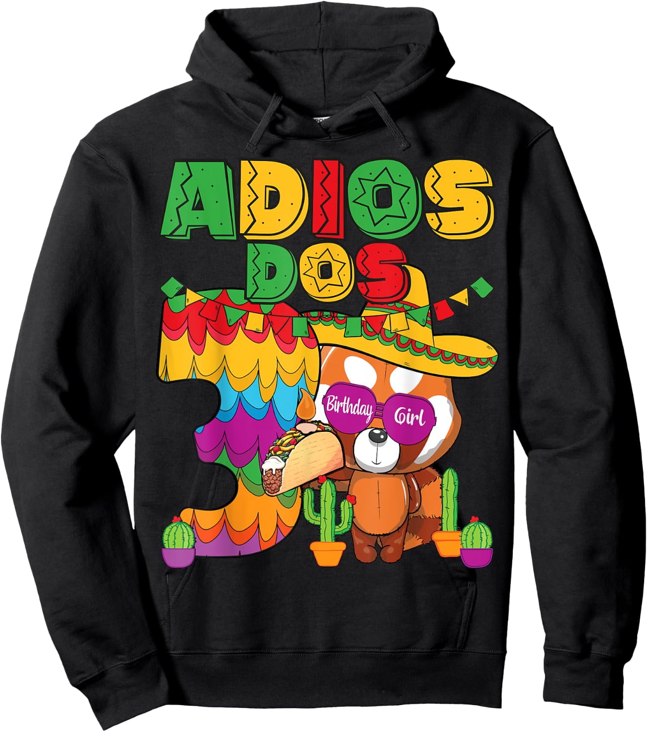 Adios Dos 3 Year Old Girls Birthday Mexican Fiesta Theme Hoodie - Hoodie | Black