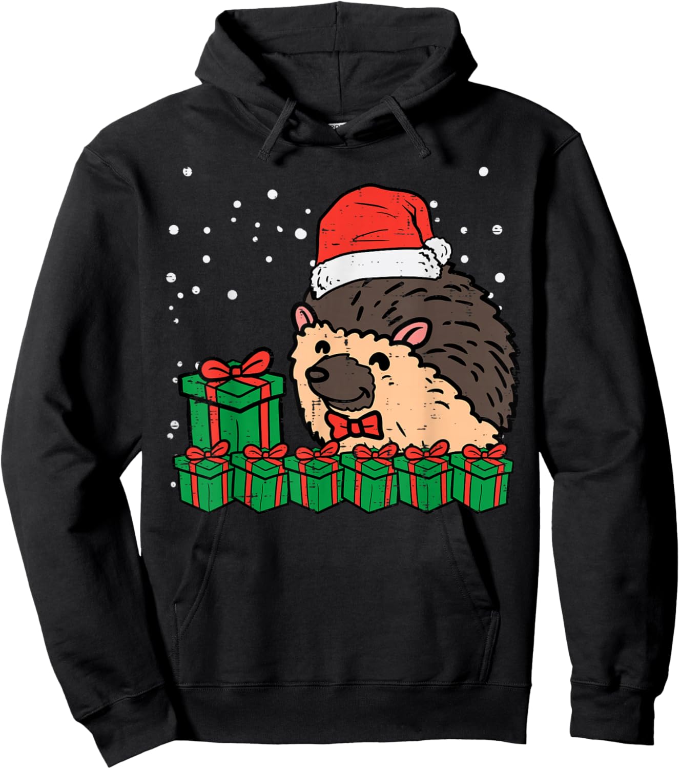 Christmas Hedgehog Santa Cute Xmas Porcupine Men Women Kids Hoodie - Hoodie | Black