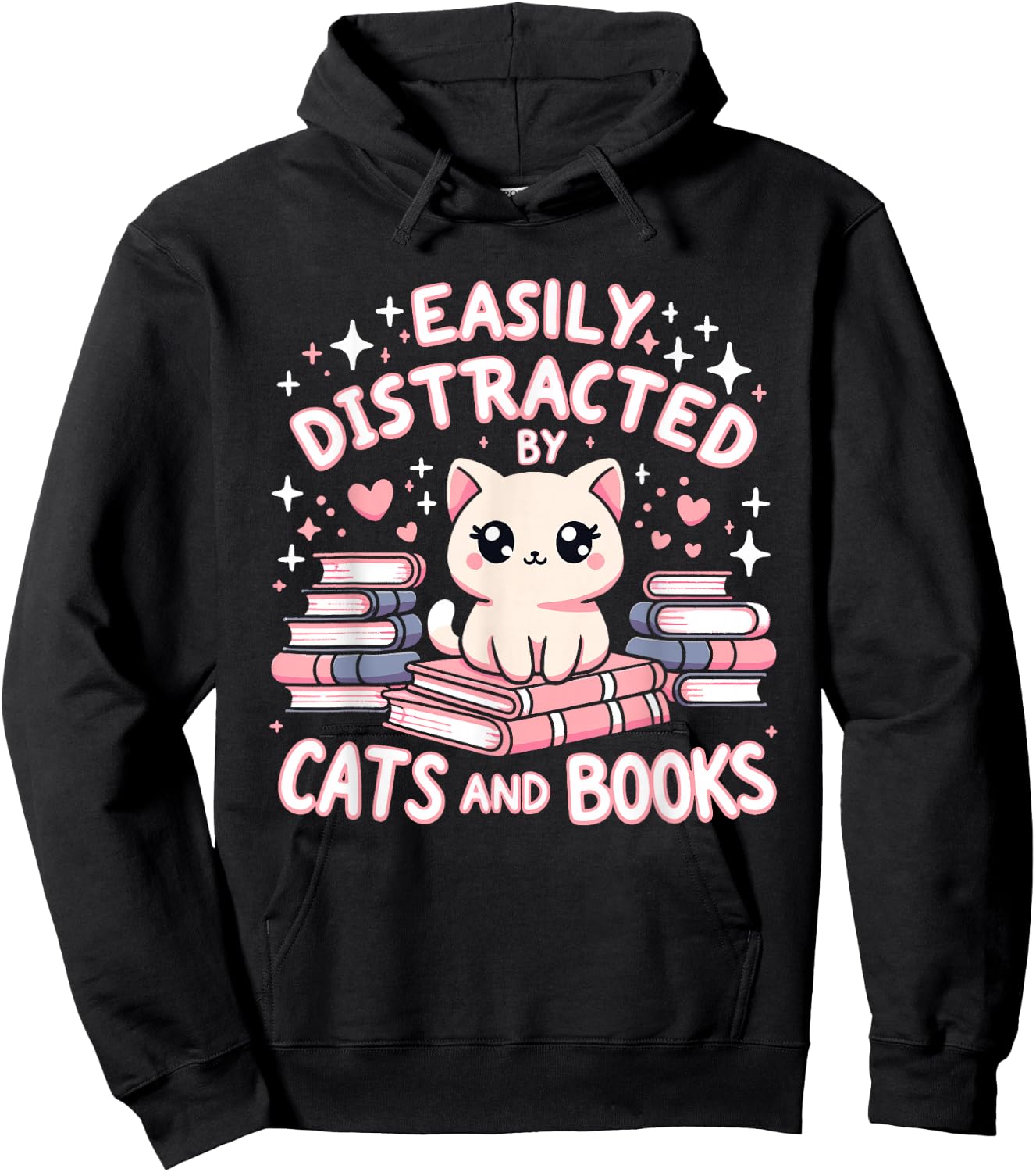 Easily Distracted by Cats and Books Cat Design Girls Hoodie - Hoodie | Black