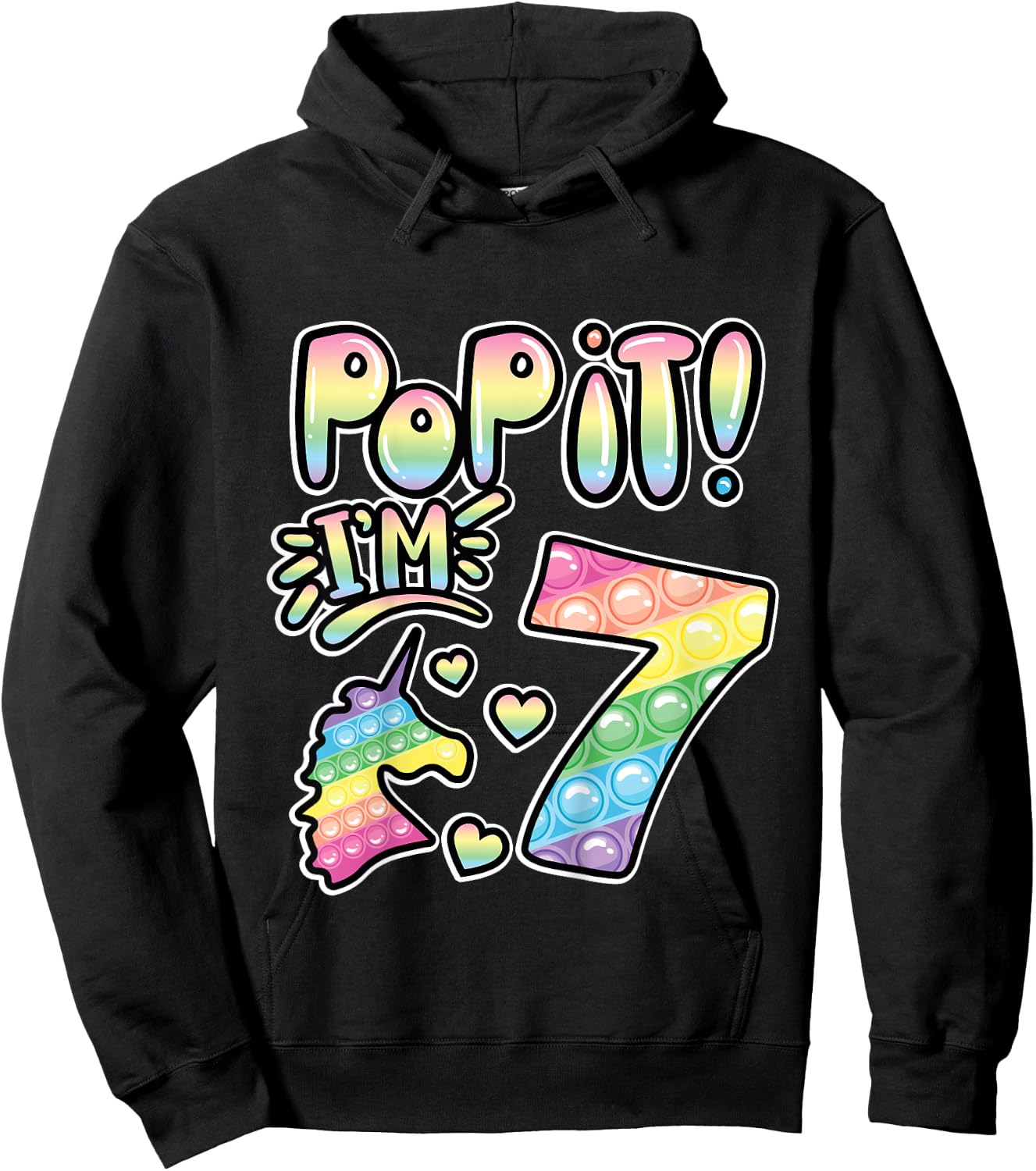 Kids Pop It 7th Birthday Girls Boys 7 Years Old Fidget Hoodie - Hoodie | Black