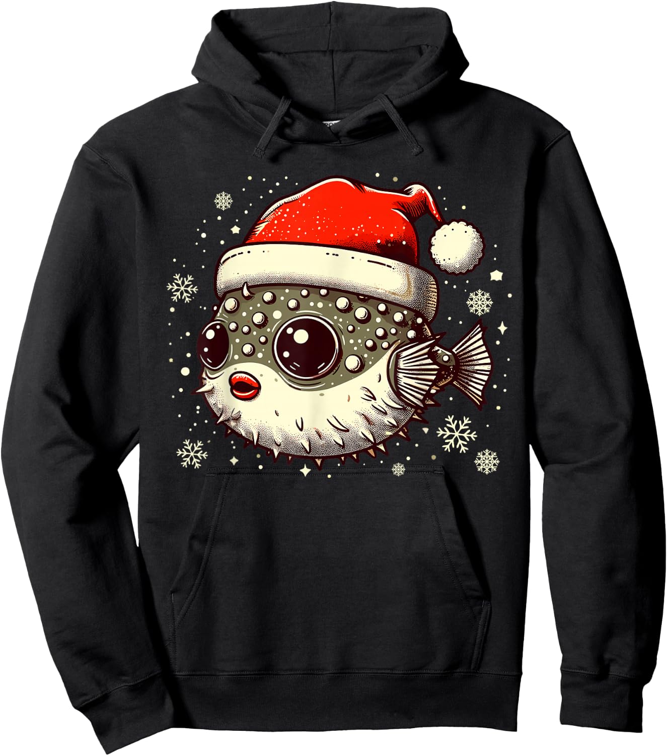 Pufferfish Christmas Santa Hat Puffer Fish Lovers Blowfish Hoodie - Hoodie | Black