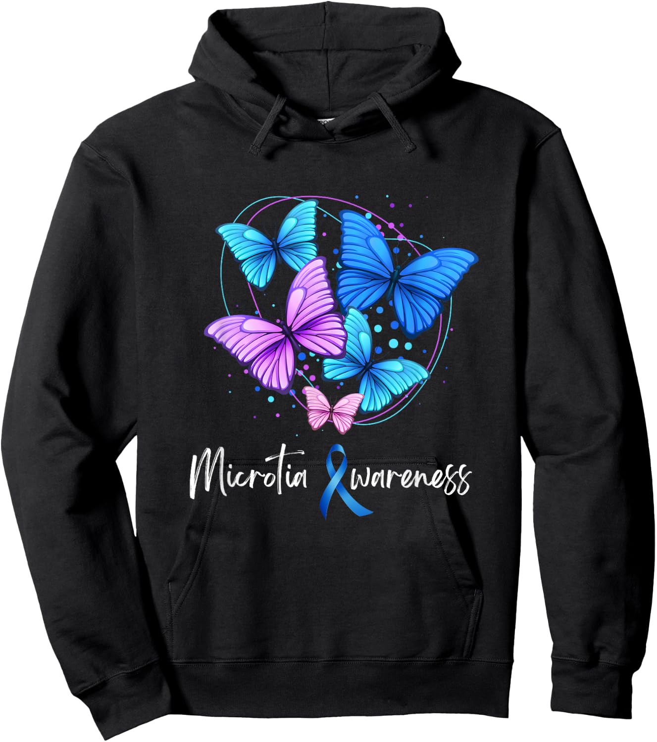 Microtia Awareness Day Blue Ribbon and Teal Butterfly Hoodie - Hoodie | Black