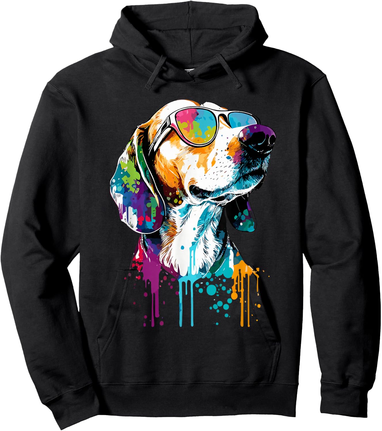 Colorful American Foxhound Wearing Sunglasses Dog Lover Hoodie - Hoodie | Black