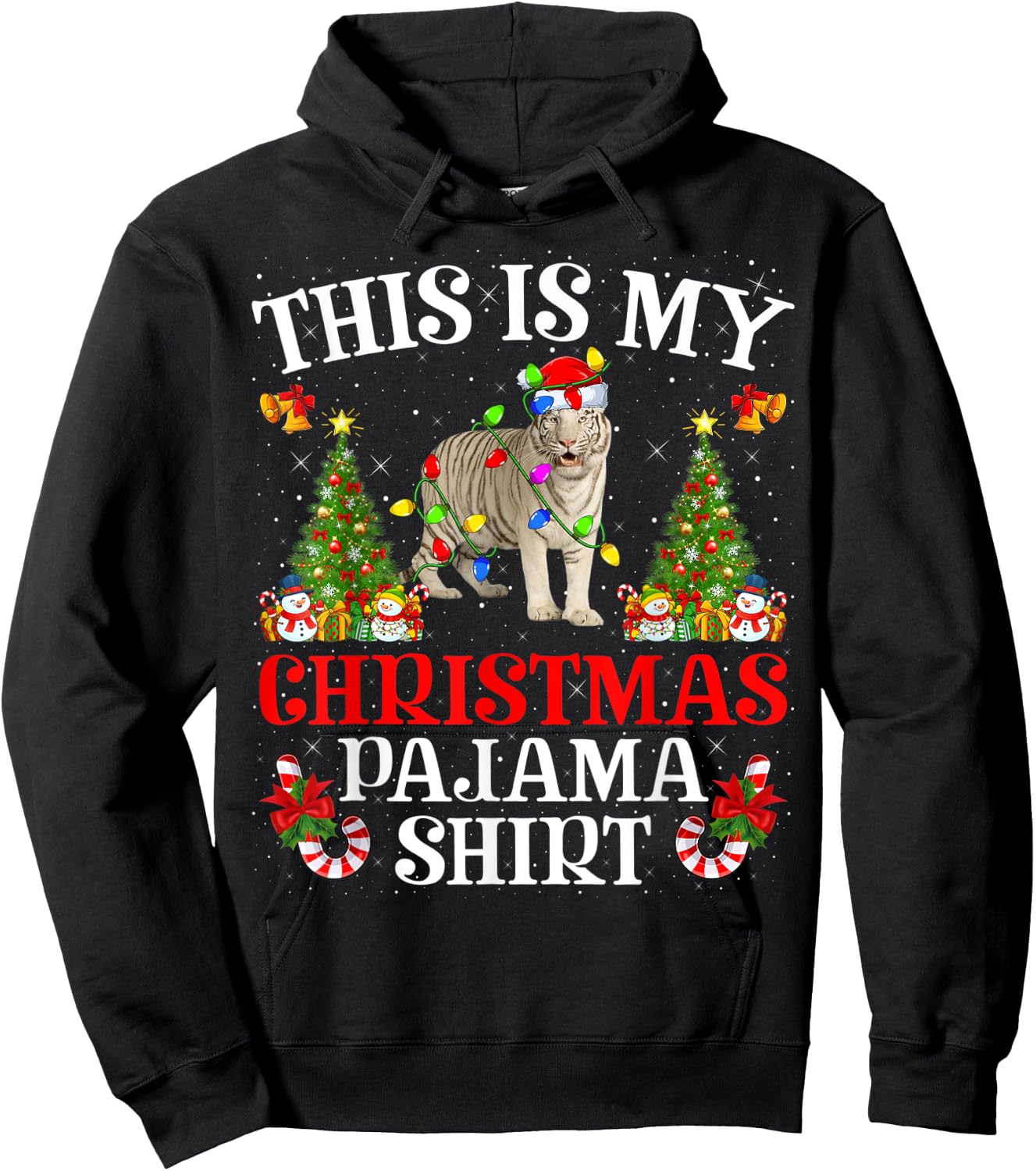 This Is My Christmas Pajama Shirt Lighting White Tiger Xmas Hoodie - Hoodie | Black