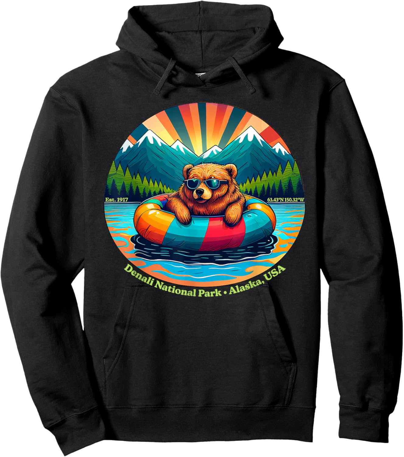 Denali NP AK Bear Animals Wearing Sunglasses Kids & Adults Hoodie - Hoodie | Black