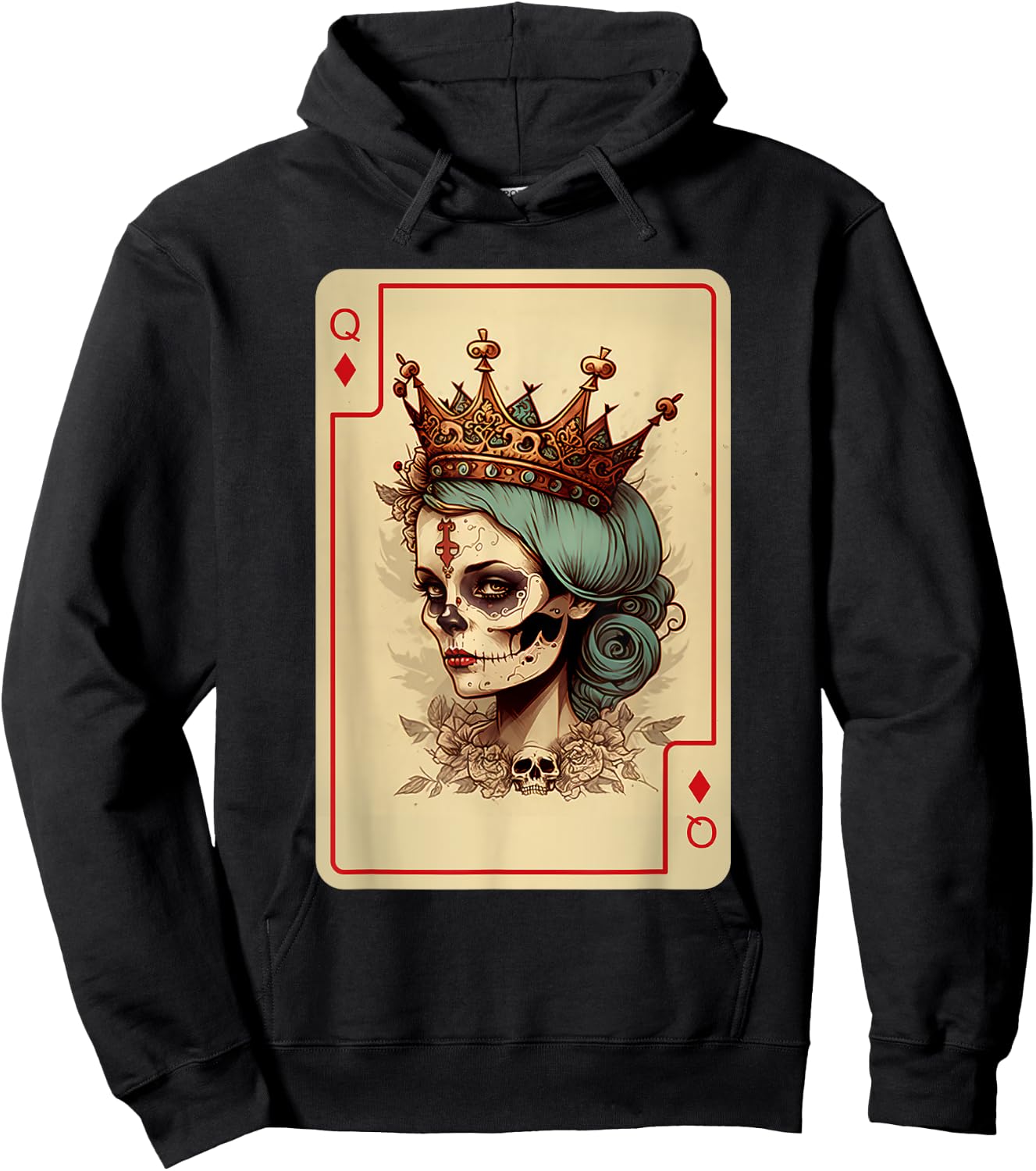 Diamond Queen Gothic Poker Card Game Creepy Queen of Diamond Hoodie - Hoodie | Black
