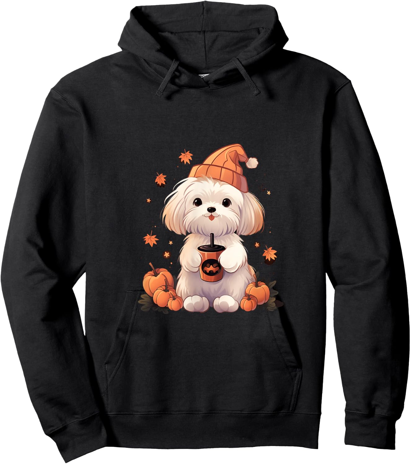 Maltese Pumpkin Spice Latte Fall Thanksgiving Halloween Hoodie - Hoodie | Black