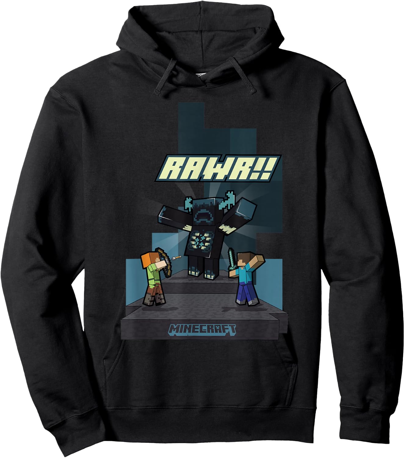 Minecraft Rawr!! Alex And Steve Fighting Off Warden Hoodie - Hoodie | Black