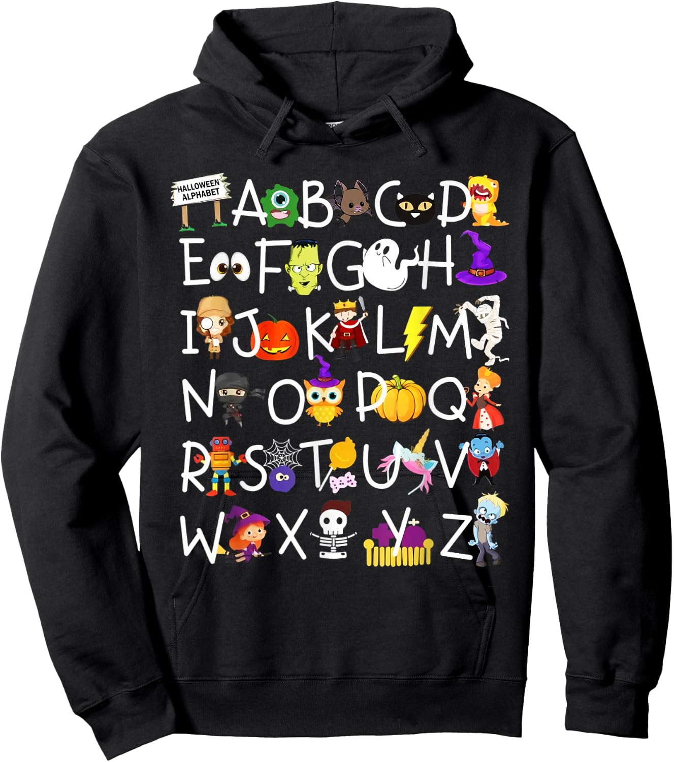 Alphabet ABCs Halloween Characters Kindergarten Teacher Kids Hoodie - Hoodie | Black