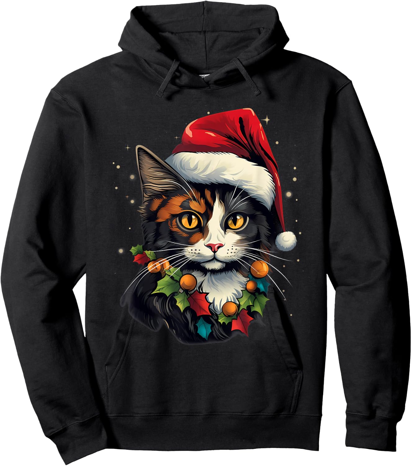 Merry Xmas Calico Cat Christmas Hoodie - Hoodie | Black