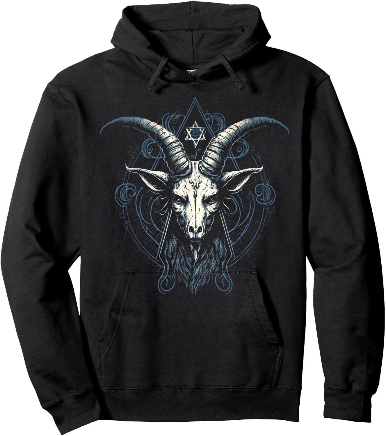 Satan Pentagram Baphomet Illustration Devil Satanic Hexagram Hoodie - Hoodie | Black