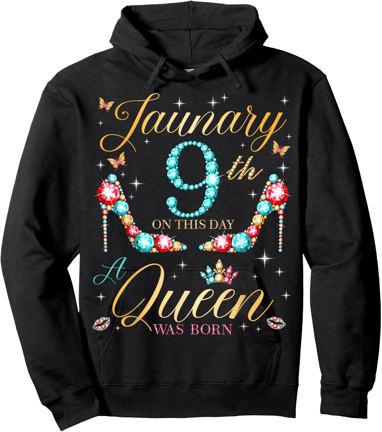 On January 9th A Queen Was Born on January 9 Birthday Hoodie - Hoodie | Black