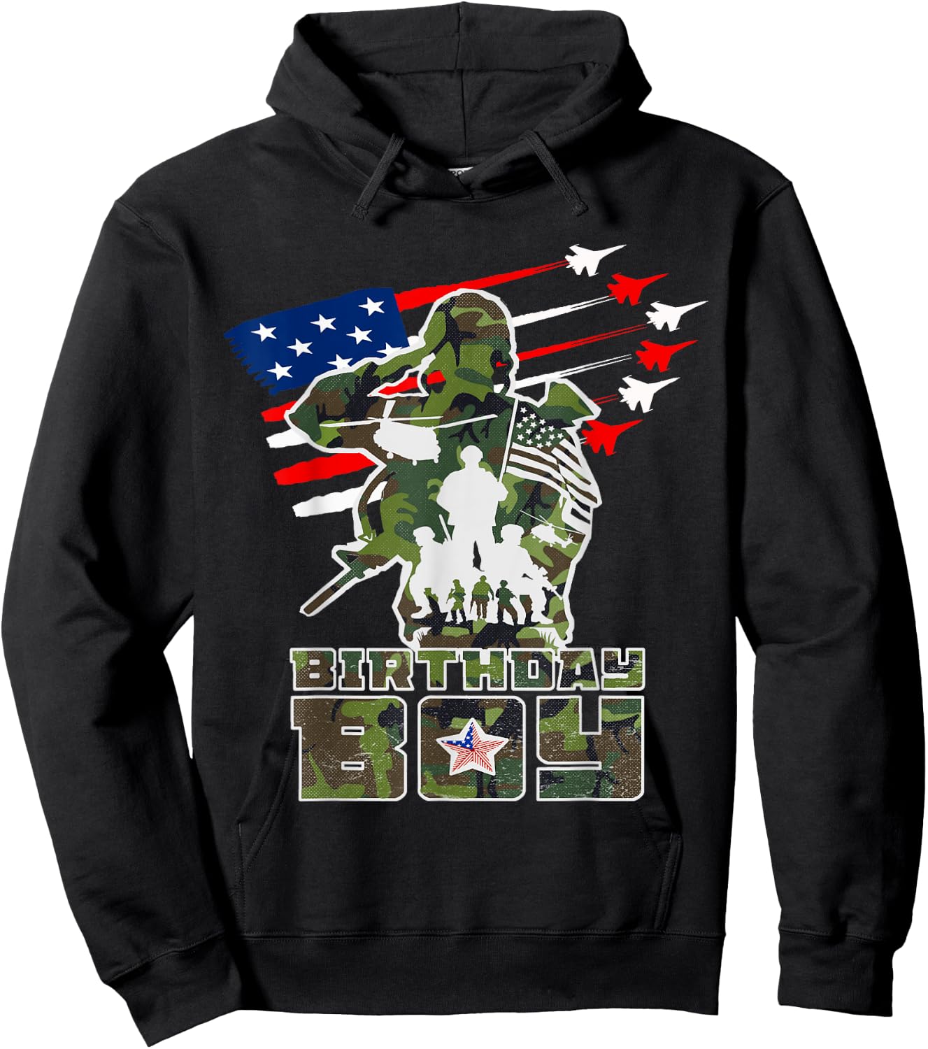flag usa Birthday Boy's Camo Pattern Military Birthday Party Hoodie - Hoodie | Black