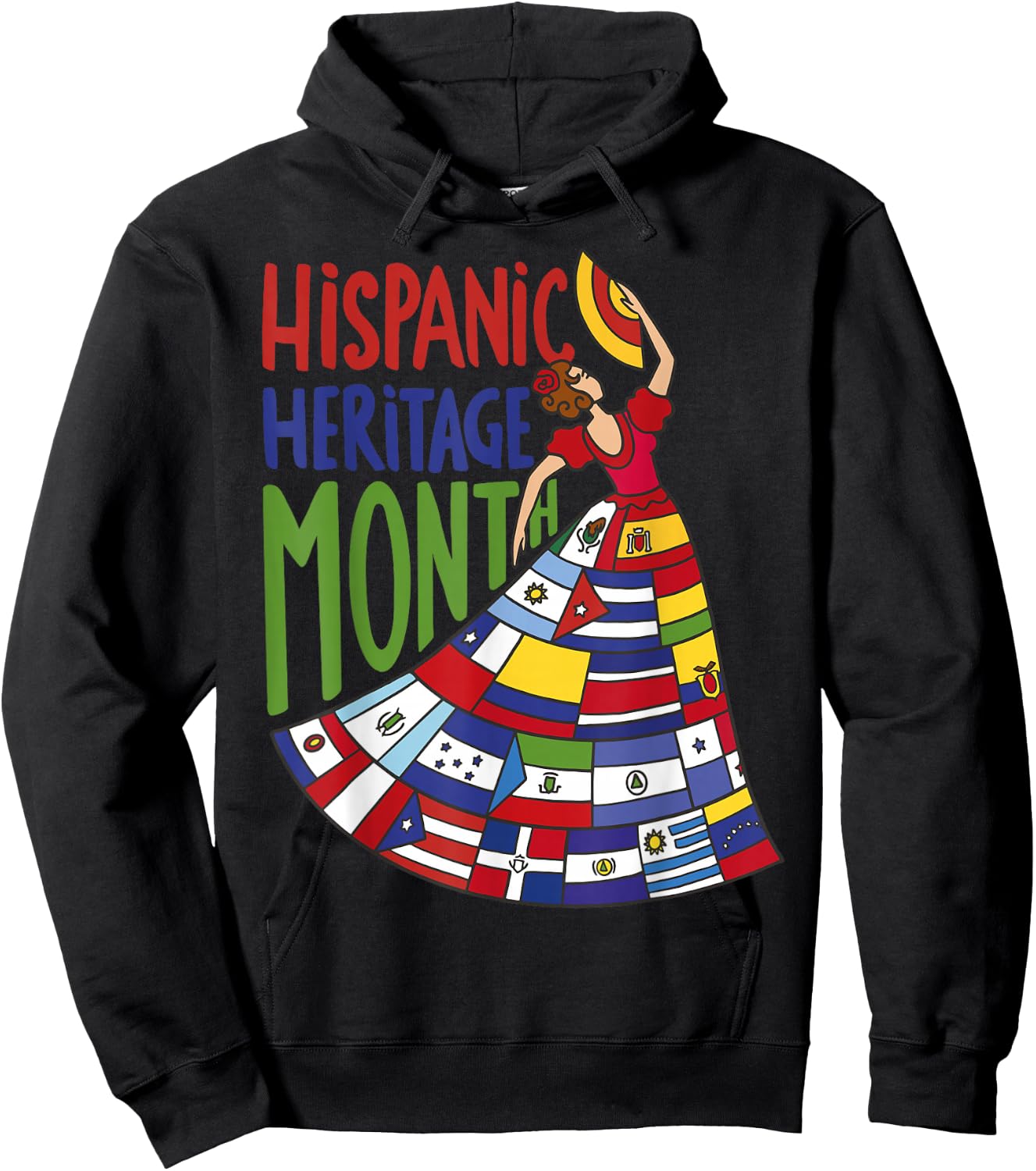 Hispanic Heritage Month 2024 Woman Latin Country Flags Dress Hoodie - Hoodie | Black