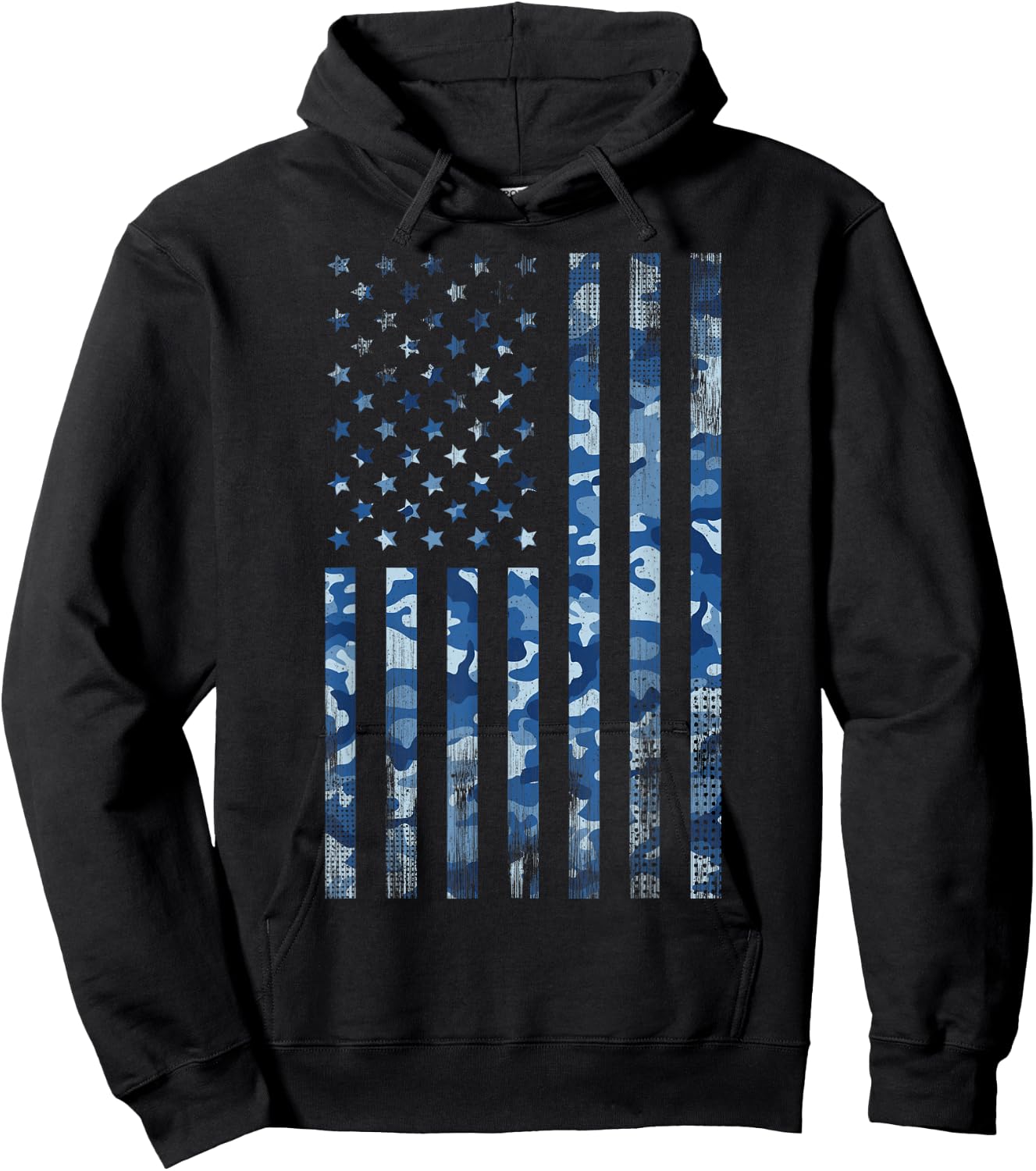 Blue Camo American Flag USA Tactical Ocean Camouflage Hoodie - Hoodie | Black