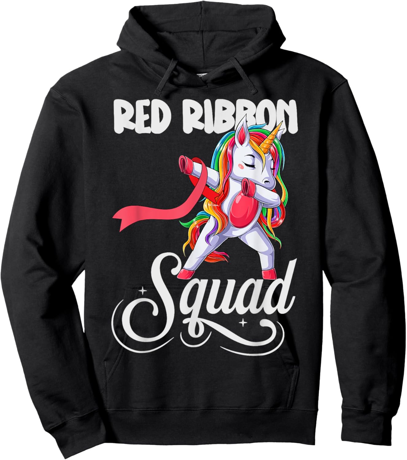 Dabbing unicorn We Wear Red For Red Ribbon Week Awareness Hoodie - Hoodie | Black