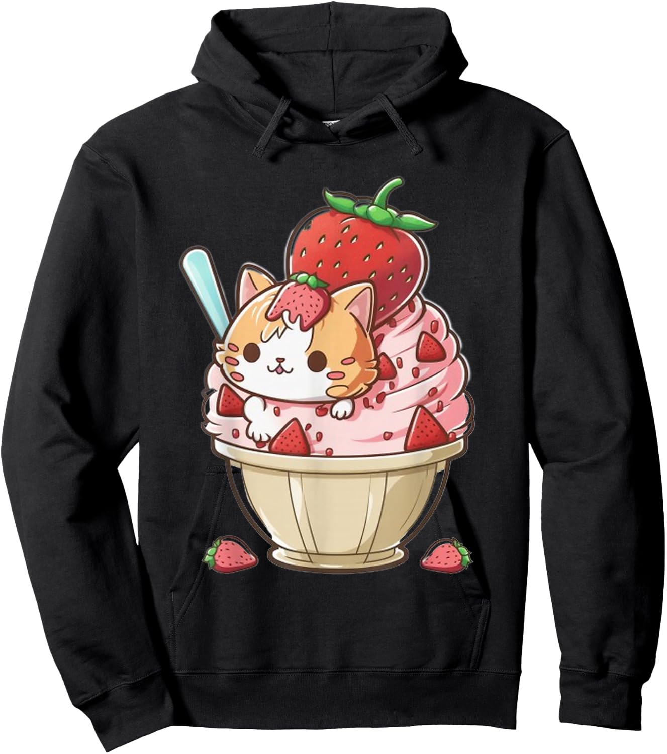 Strawberry Ice Cream Sundae Kitten Gelato Berry Cat Sorbet Hoodie - Hoodie | Black